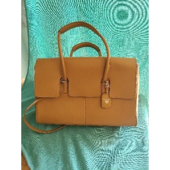 Francine Collection Tan Leather Laptop Brief Case Bag - Picture 14 of 14